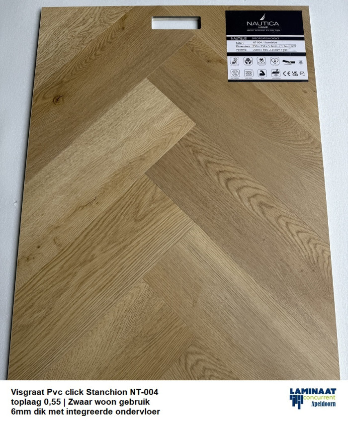 Visgraat Pvc click Stanchion Oak met integreerde ondervloer