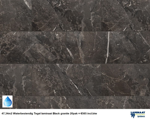 47,34m2 Waterbestendig Tegel laminaat Black granite 20pak = €565