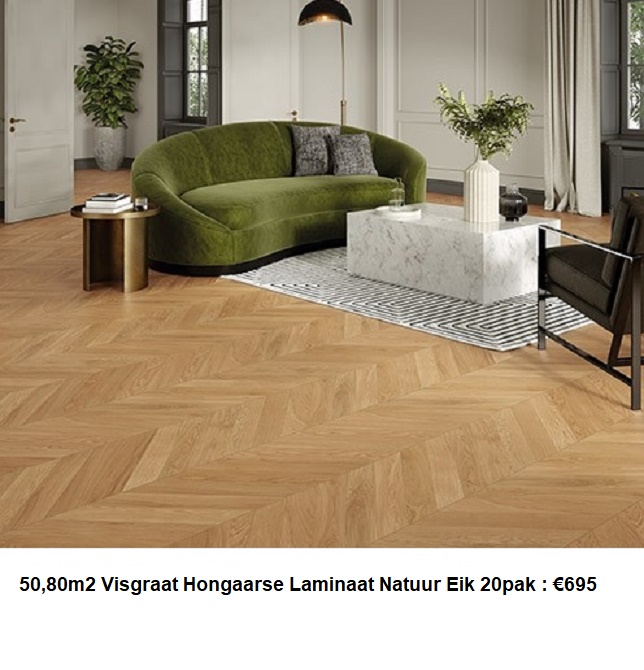 50,60m2 Visgraat Hongaarse Punt Laminaat Oak Natuur Eiken 20pak : €695