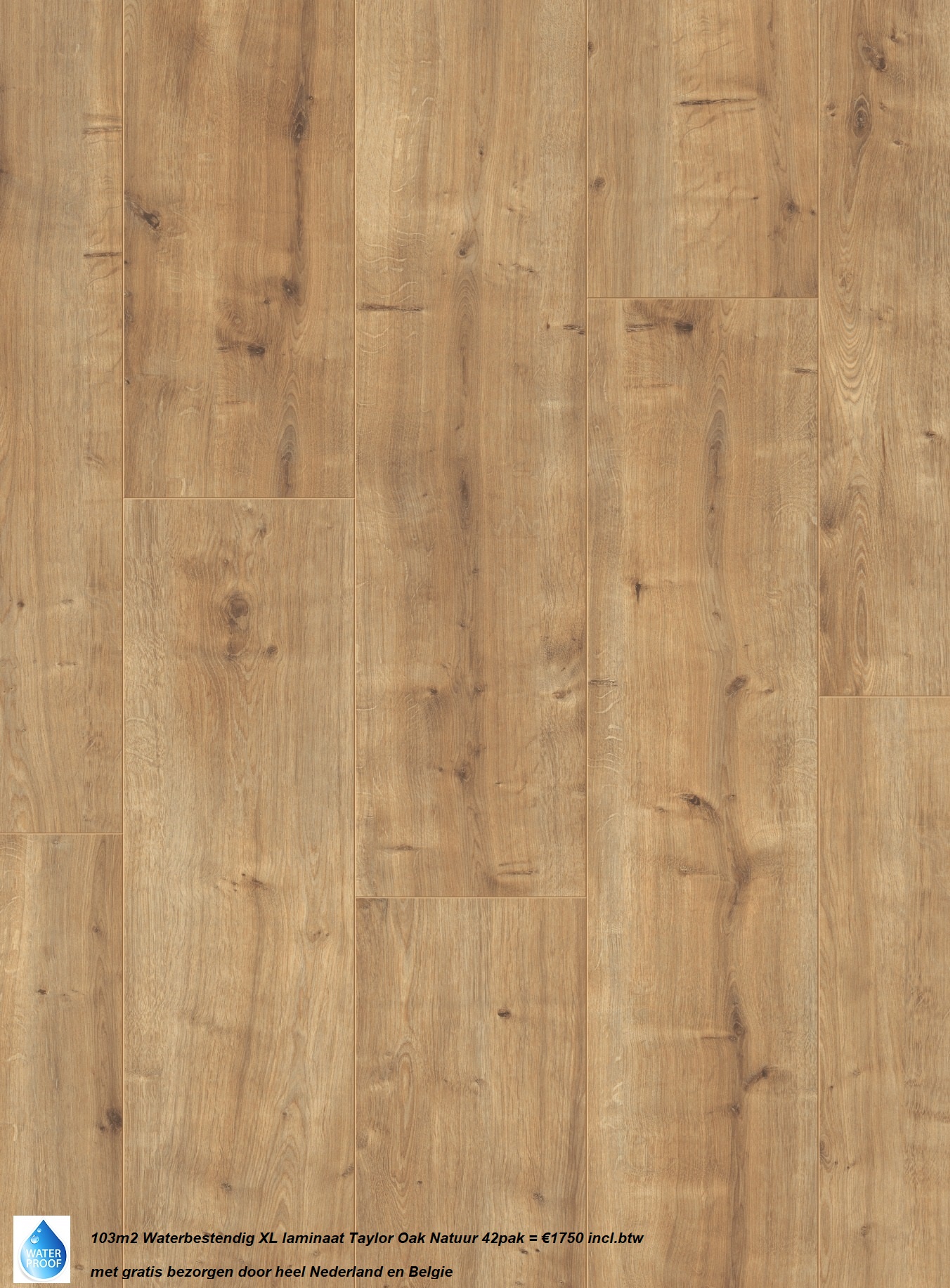103m2 Waterbestendig XL laminaat Taylor Oak Natuur 42pak = €1750