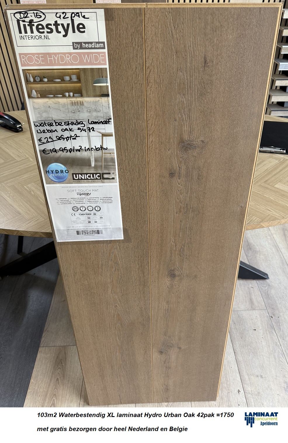 103m2 Waterbestendig laminaat Hydro Urban Oak 42pak =€1750