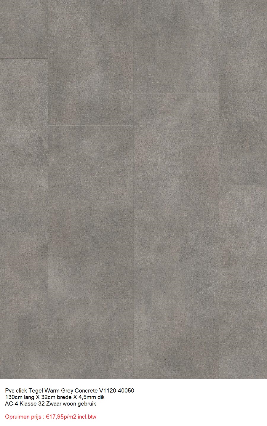 66m2 Pvc click Tegel Laminaat Grijze beton 40050 = €1095 incl.btw - Afbeelding 6