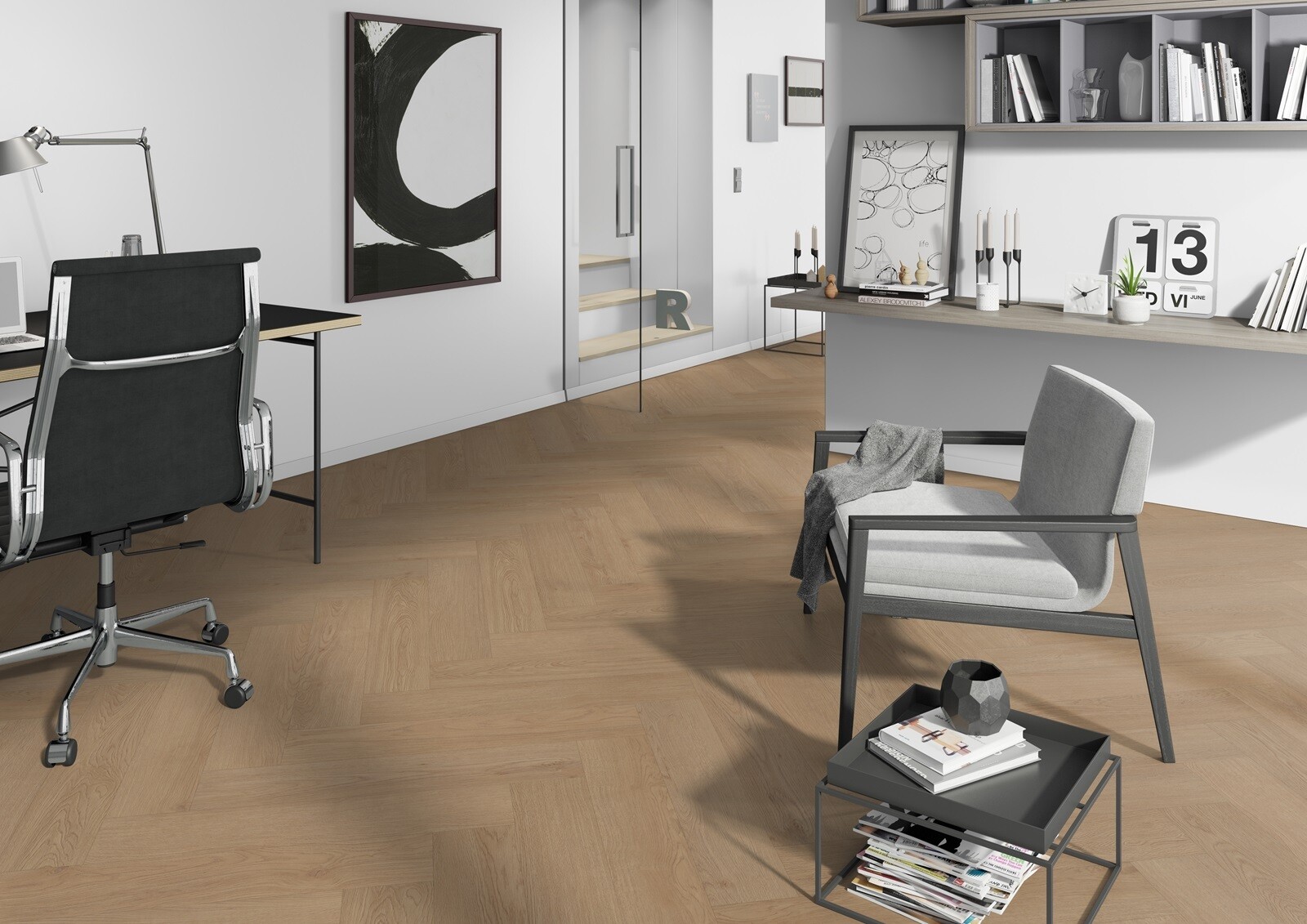 64,5m2 Visgraat Pvc click Natuur Eik met integreerde ondervloer 25pak = €964 - Afbeelding 2