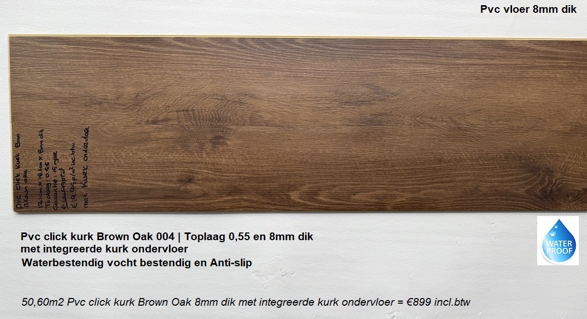 50,60m2 Pvc click kurk Brown Oak 8mm dik met integreerde kurk ondervloer = €899