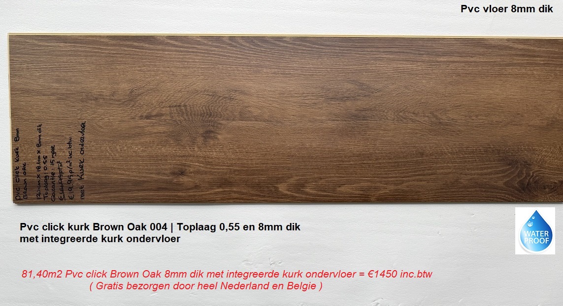 81,40m2 Pvc click kurk Brown Oak 8mm dik met integreerde kurk ondervloer = €1450