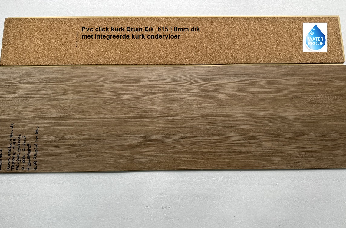 50,60m2 Pvc click kurk Bruin Oak 8mm dik met integreerde kurk ondervloer = €899 - Afbeelding 3