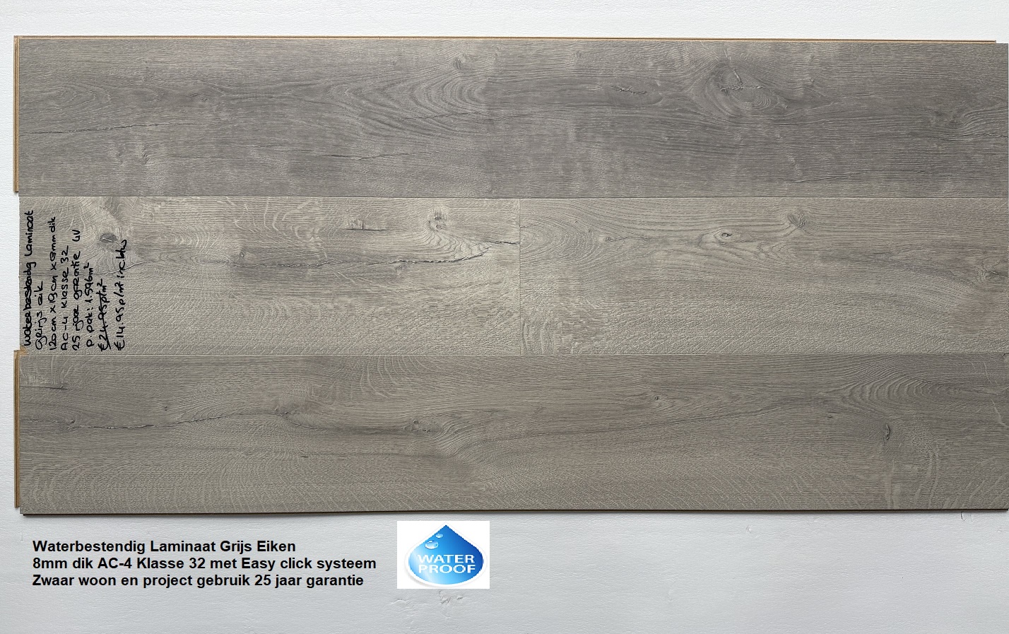 Waterbestendige Laminaat Grijs Eik 8mm dik €14,95p/m2 - Afbeelding 2