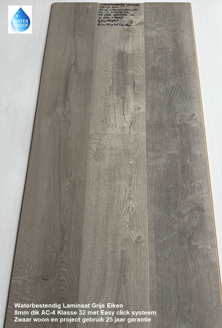 Waterbestendige Laminaat Grijs Eik 8mm dik €14,95p/m2 - Afbeelding 3