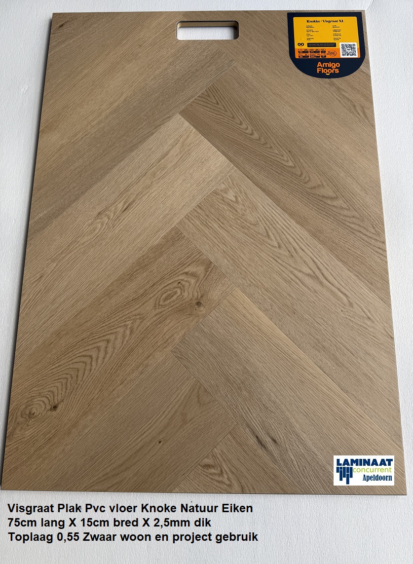 Visgraat XL Plak Pvc Knoke Natuur eik €24,95p/m2 - Afbeelding 3