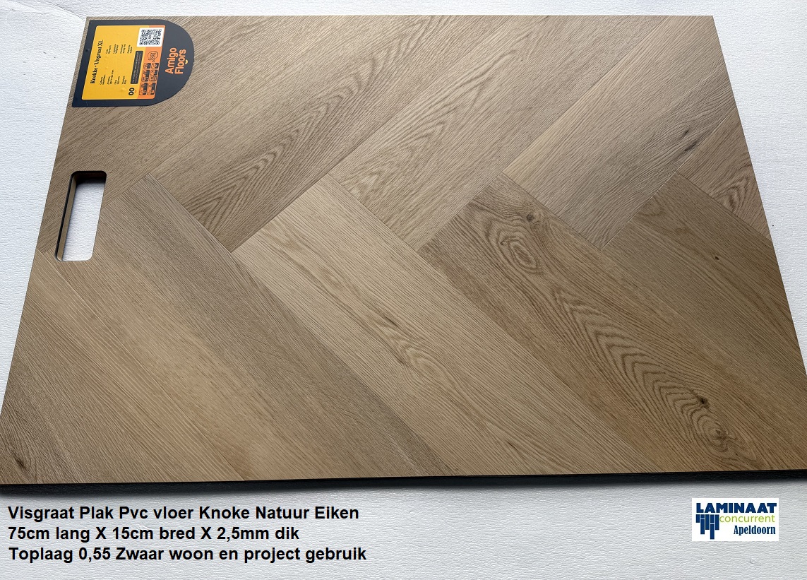 Visgraat XL Plak Pvc Knoke Natuur eik €24,95p/m2