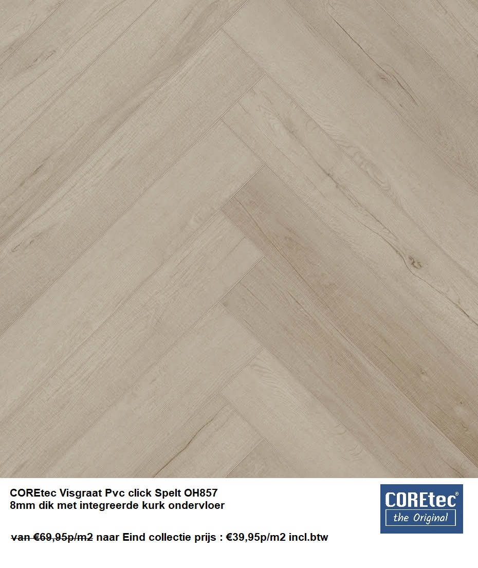 8mm dik Visgraat Pvc click Spelt OH857 met integreerde kurk ondervloer