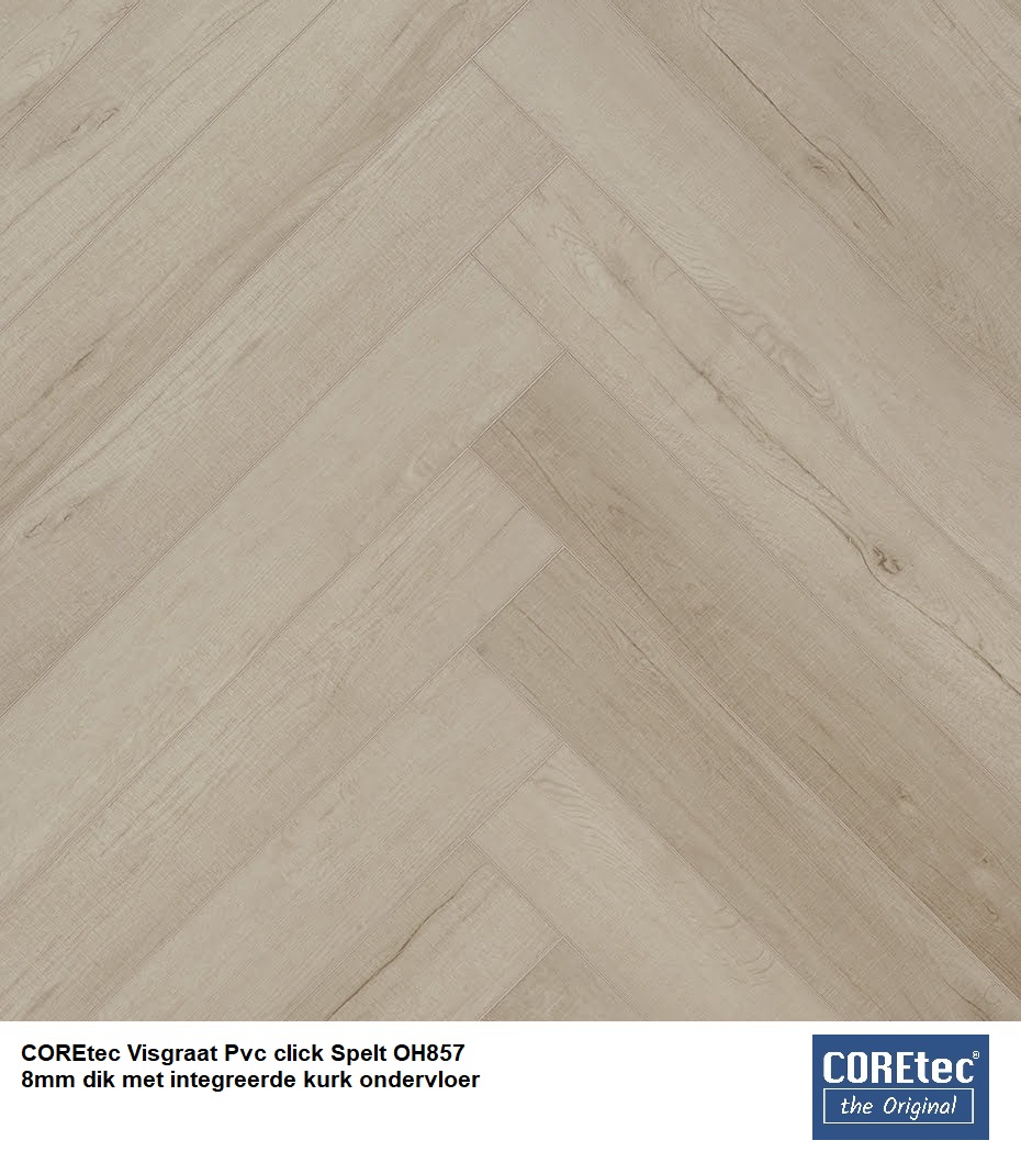 48,70m2 Visgraat Pvc click Spelt met integreerde kurk ondervloer 21pak = €1450 - Afbeelding 9