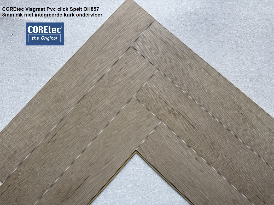 48,70m2 Visgraat Pvc click Spelt met integreerde kurk ondervloer 21pak = €1450 - Afbeelding 6