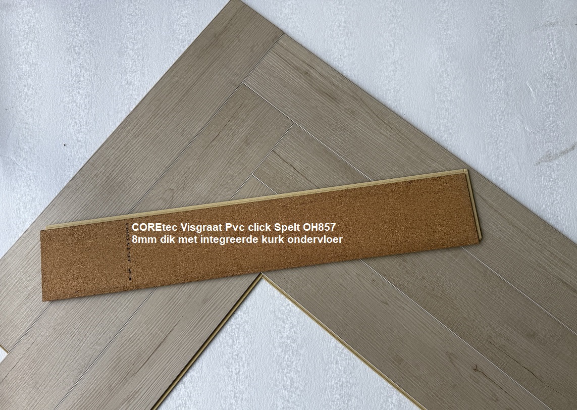 48,70m2 Visgraat Pvc click Spelt met integreerde kurk ondervloer 21pak = €1450 - Afbeelding 5
