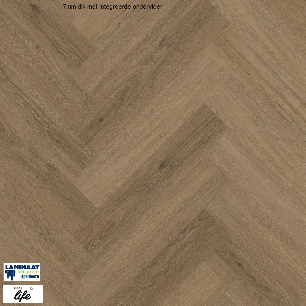 Visgraat click Pvc Sutton Light Brown 2506 7mm dik met integreerde ondervloer