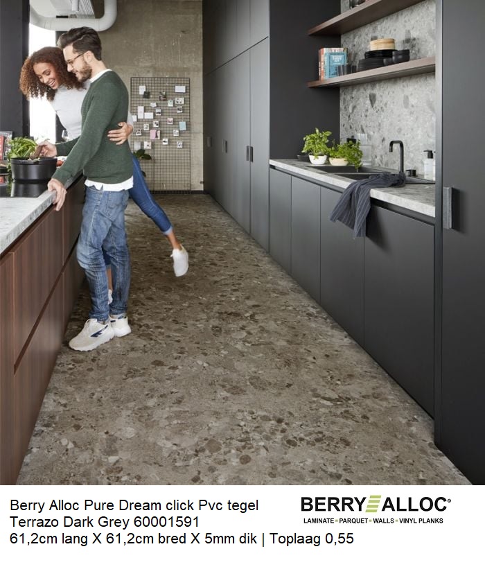 Pvc Dream click Tegel Terrazzo Dark Grey €19,95p/m2