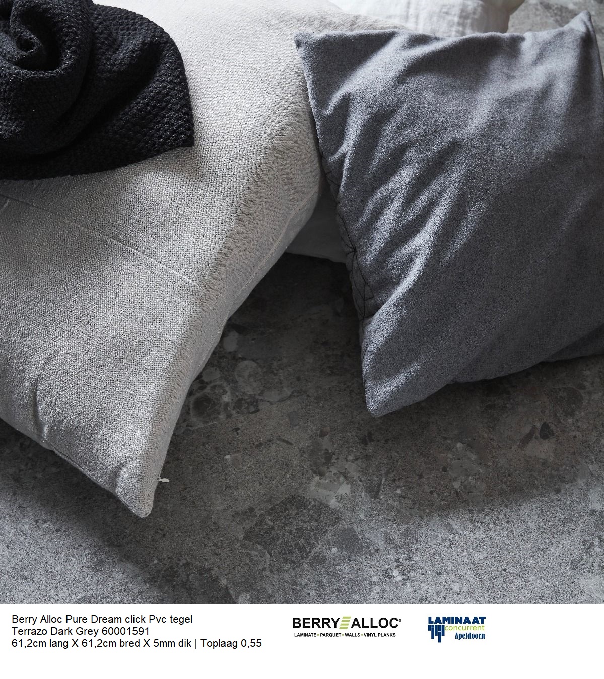 Pvc Dream click Tegel Terrazzo Dark Grey €19,95p/m2 - Afbeelding 4