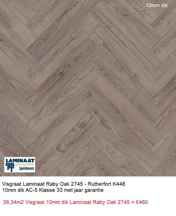 38,34m2 Visgraat 10mm dik Laminaat Raby Oak 2745 = €460