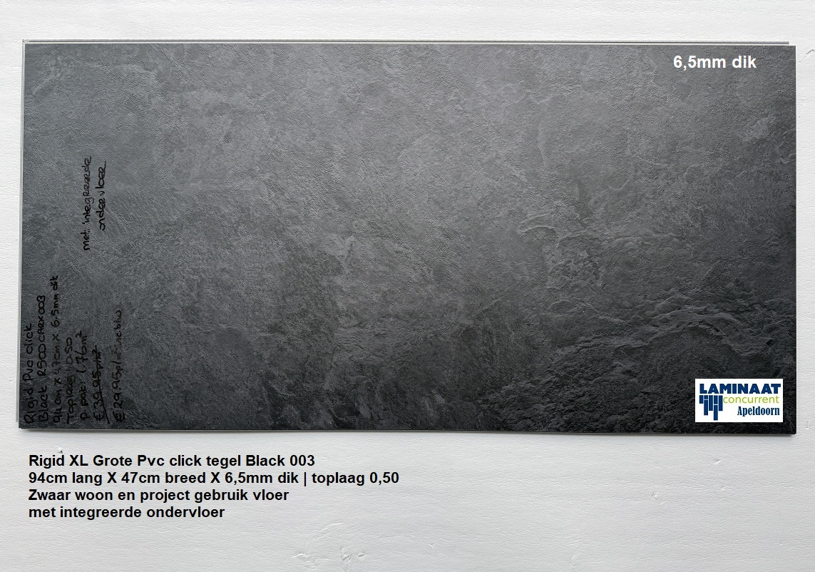 Pvc click Grote Tegel Black met integreerde ondervloer €29,95p/m2