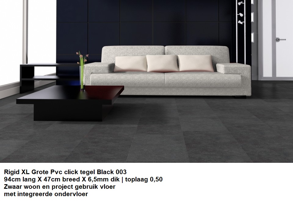 Pvc click Grote Tegel Black met integreerde ondervloer €29,95p/m2 - Afbeelding 2