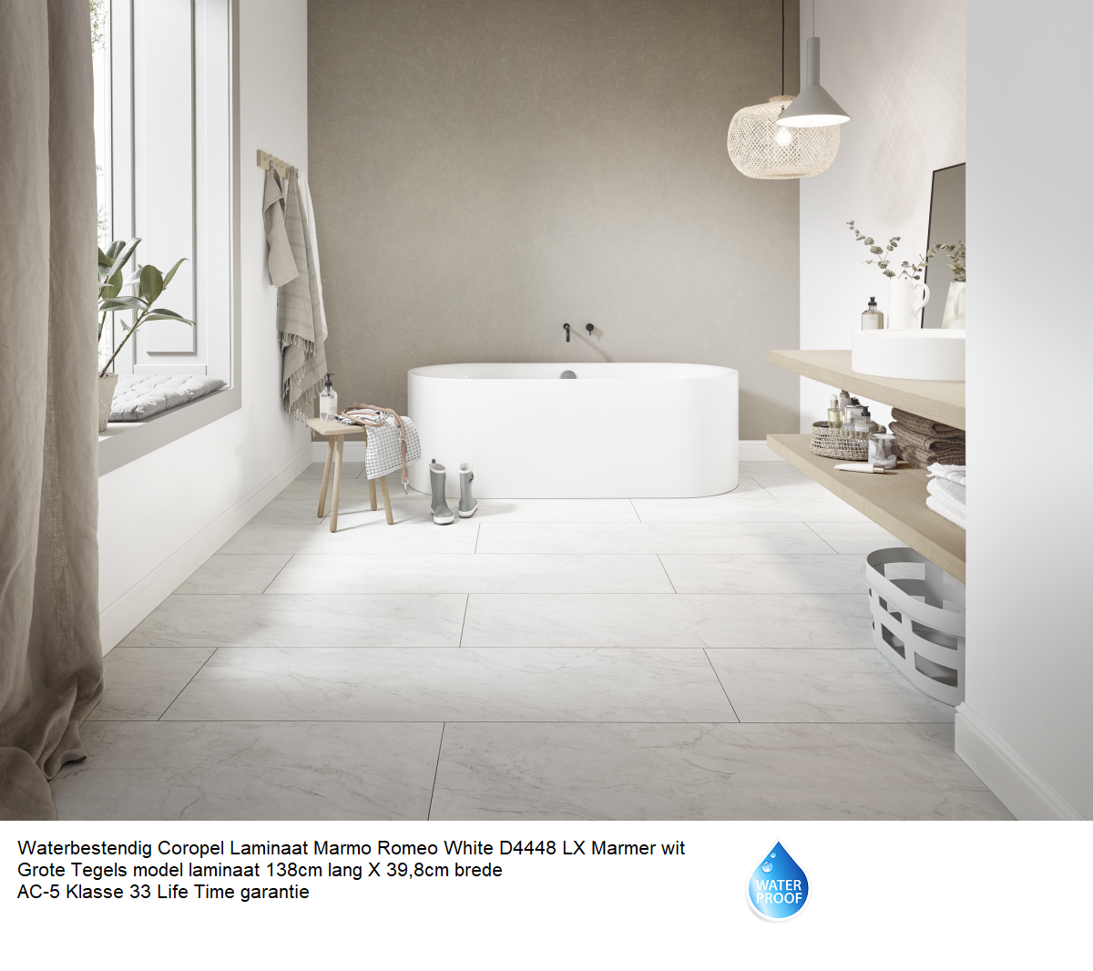 Corepel Waterbestendig Tegel Laminaat Marmer wit D4448 €16,95m2 - Afbeelding 4