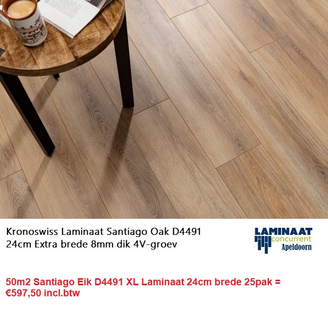50m2 Santiago Eik D4491 XL Laminaat 24cm brede 25pak = €597,50 - Afbeelding 2