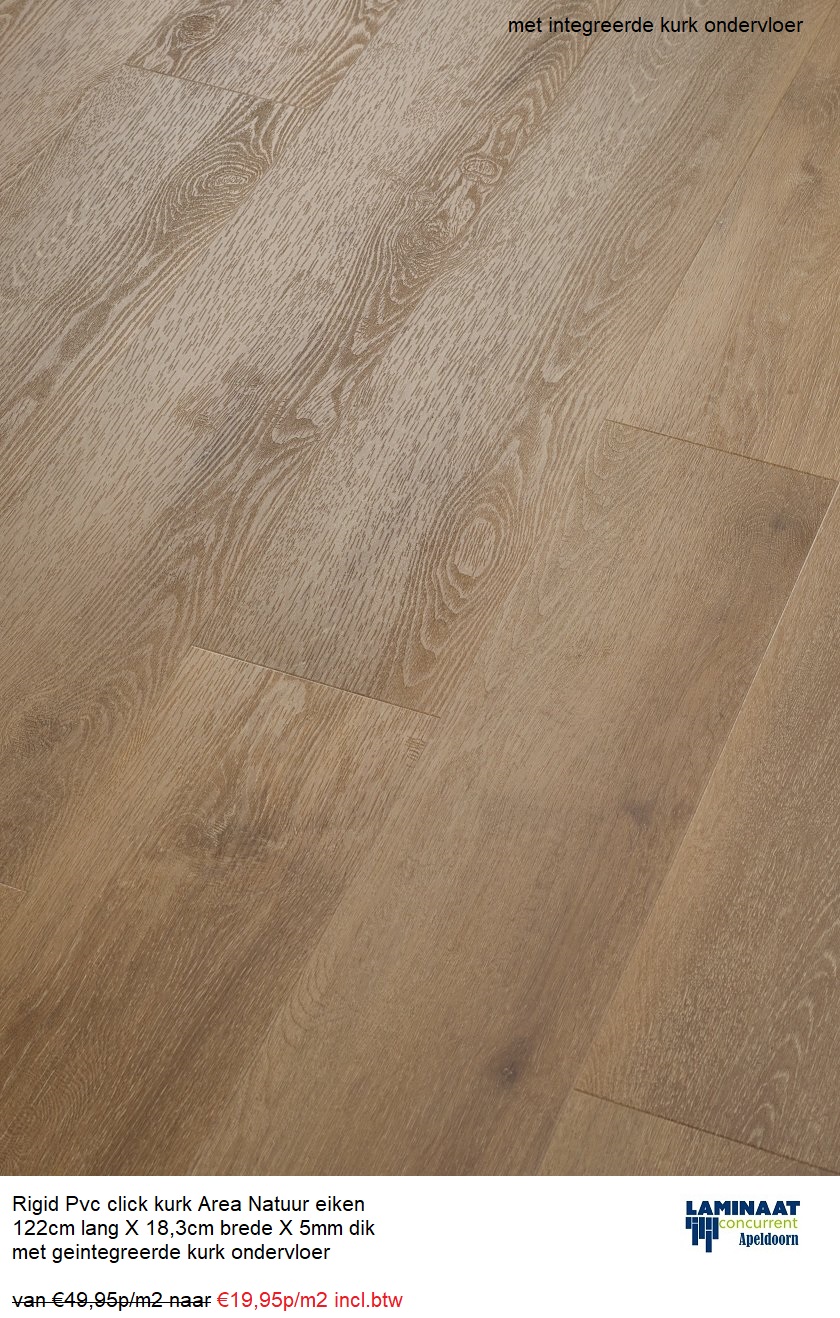 Pvc click Area Natuur eiken met integreerde kurk ondervloer €19,95p/m2