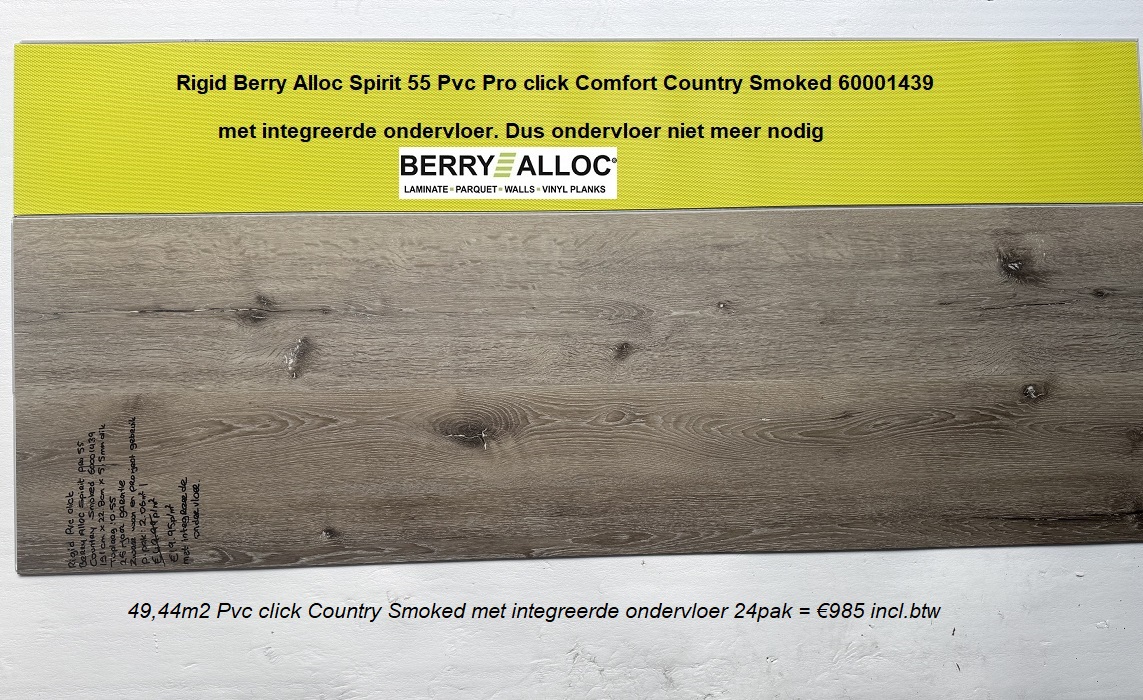 49,44m2 Pvc click Country Smoked met integreerde ondervloer = €985