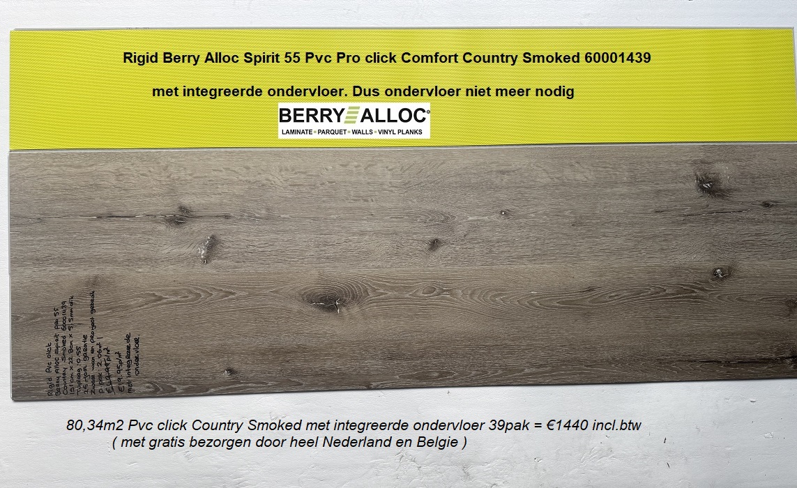 80,34m2 Pvc click Country Smoked met integreerde ondervloer = €1440