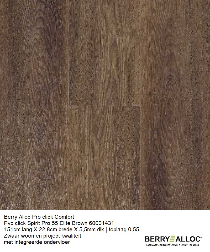 Pvc click Spirit Elite Brown met integreerde ondervloer €29,95m2