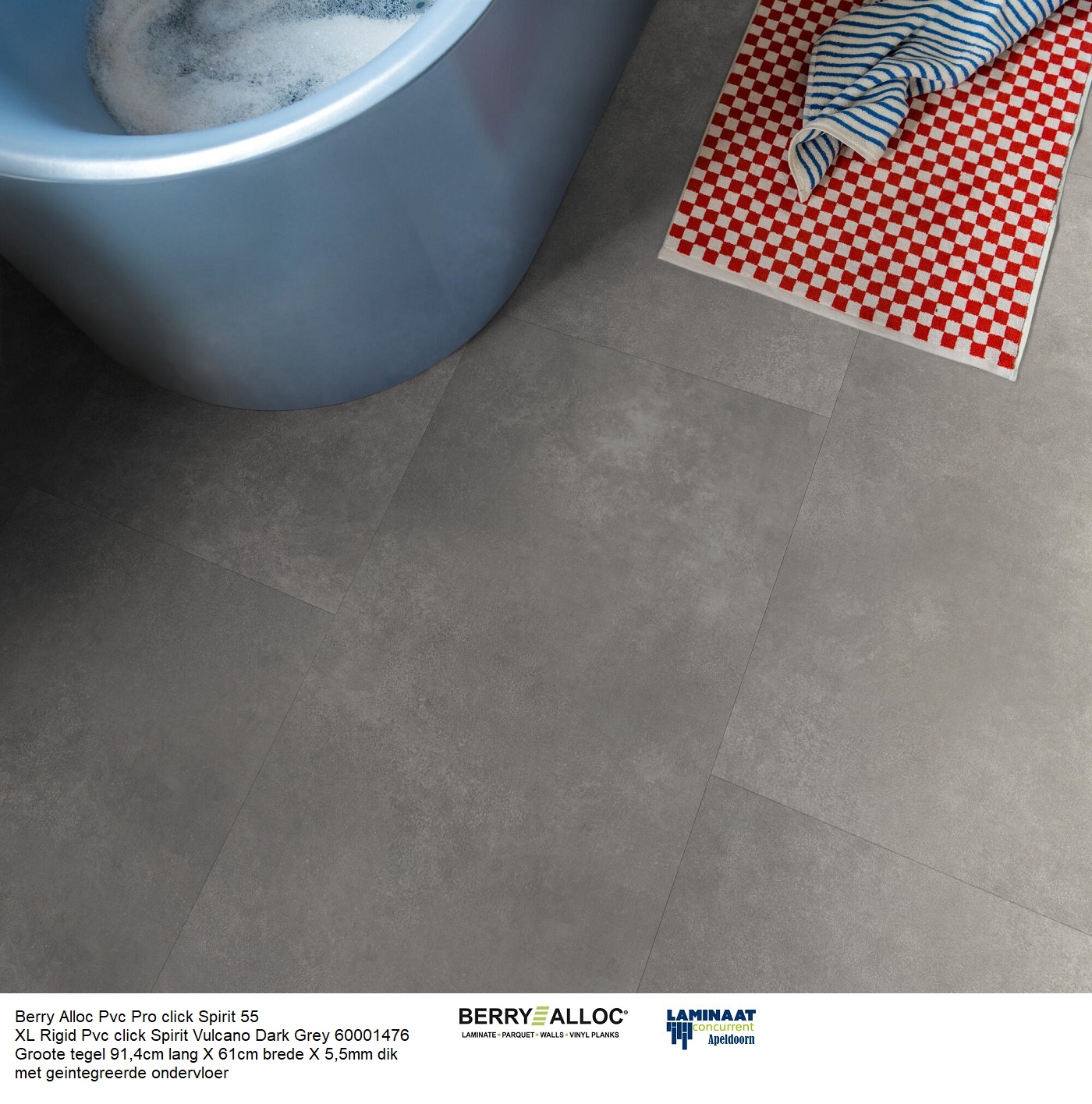 Pvc click Pro Spirit Vulcano Dark Grey met geintegreerde ondervloer