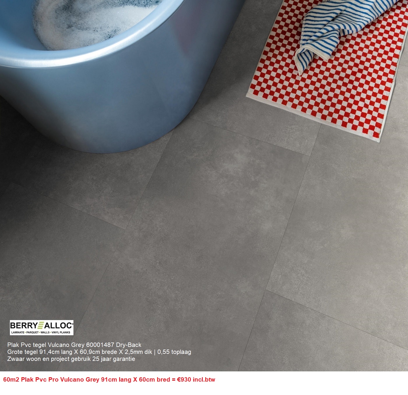 60m2 Plak Pvc Pro Vulcano Grey 91cm lang X 60cm bred = €930
